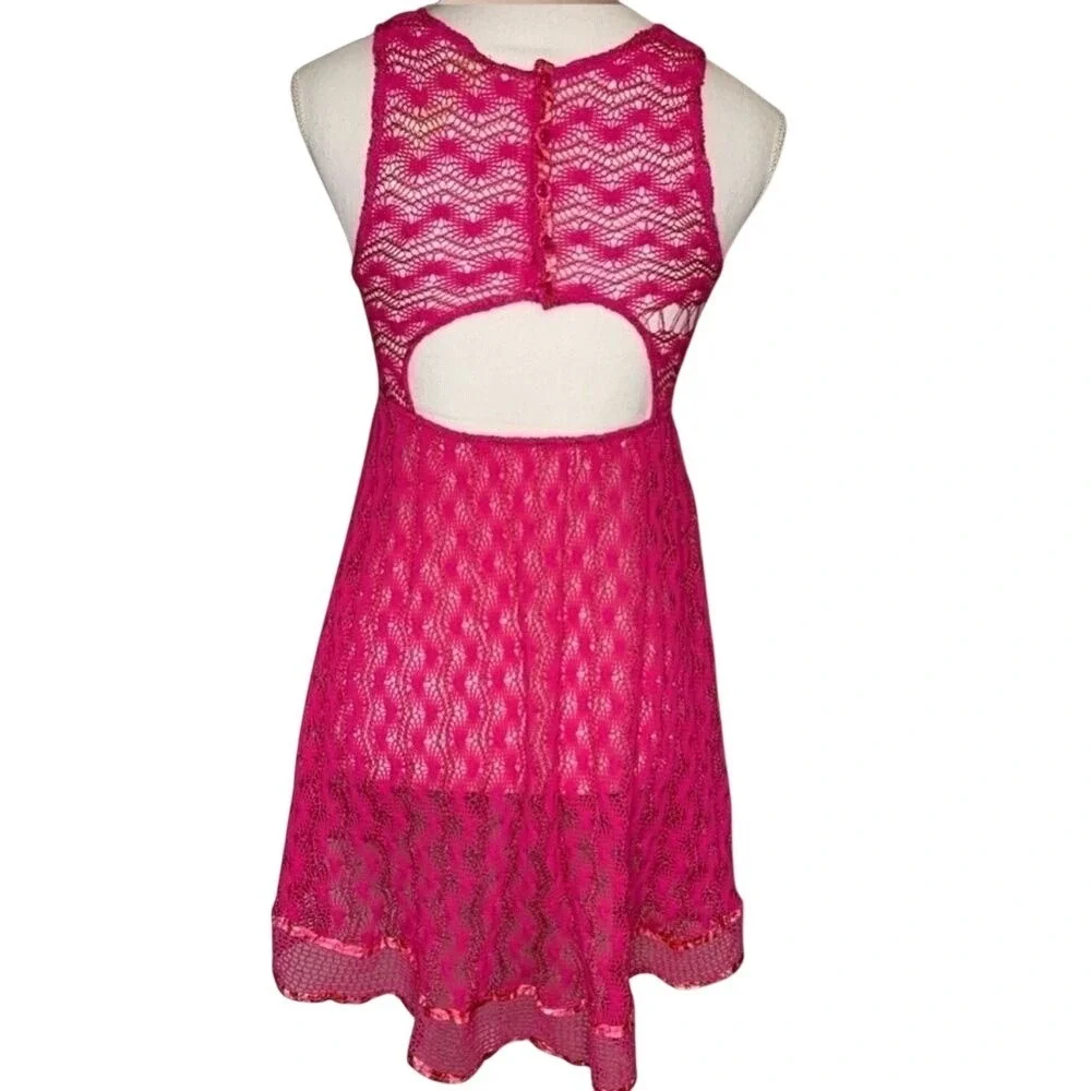 Free People New Romantics Hot Pink Madam Butterfly Crochet Top‎ Women Size XS
